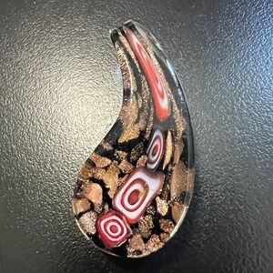 Murano Style Art Glass Pendant Red Gold Black Swirl Millefiori Handmade Boho